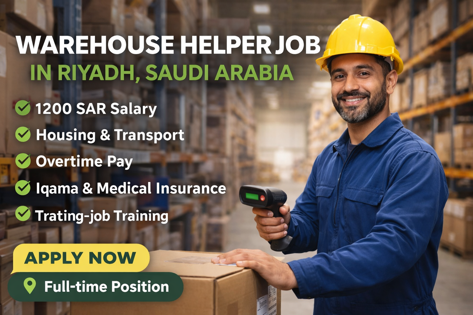 Warehouse Helper Job in Riyadh, Saudi Arabia